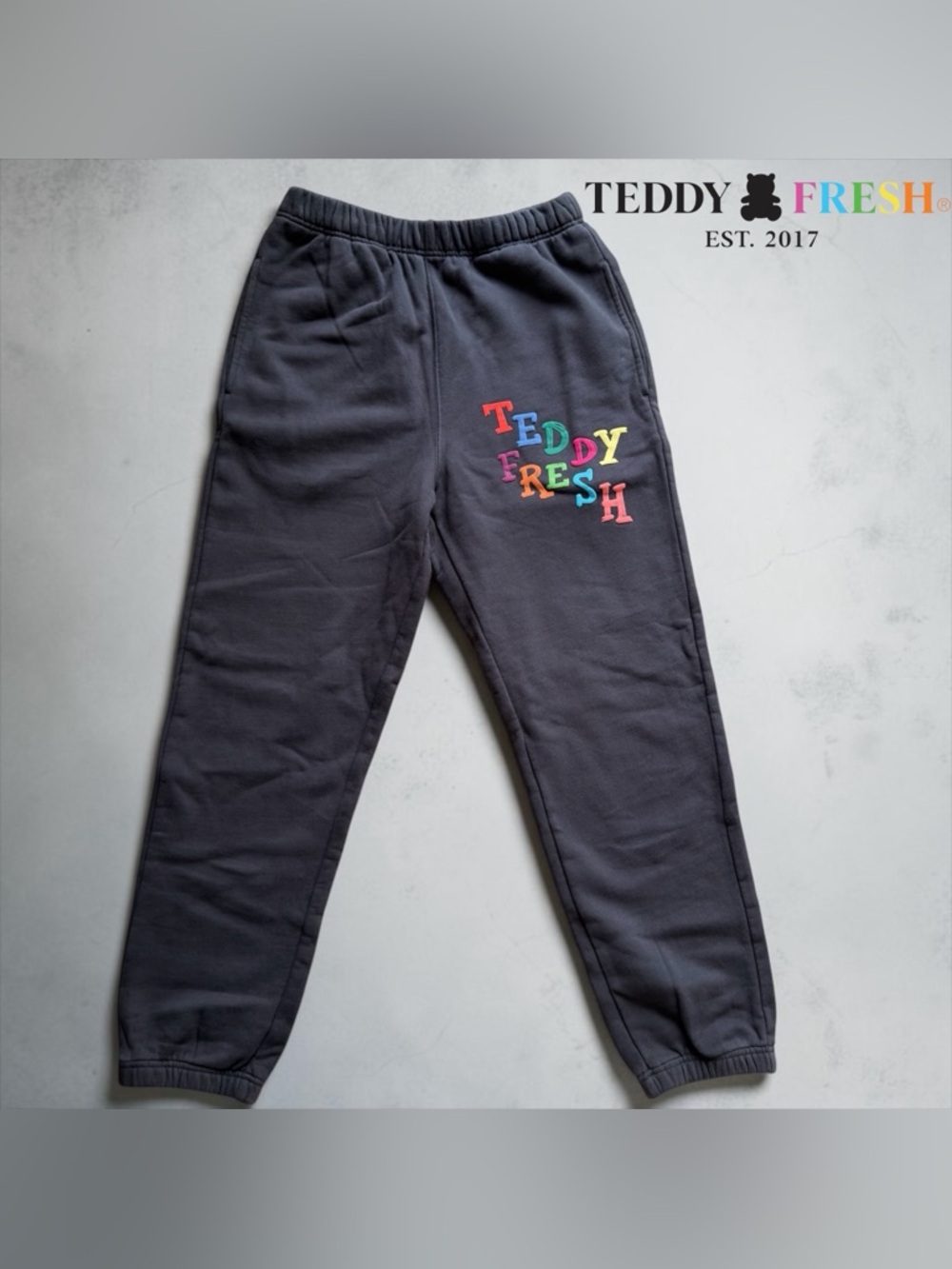 Teddy Fresh Puffy Paint Sweatpants Unisex M Charcoal Embroidered Bear Joggers